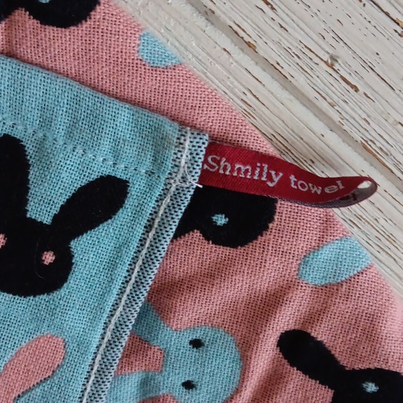 Shmily towel: colorful artsy kawaii Bunny Rabbit woven hand or kitchen t… - Picture 2 of 3